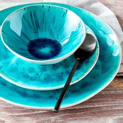 Ensemble de 6 assiettes à dessert Aquamarine, blanc/turquoise