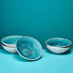Ensemble de 6 assiettes creuses Aquamarine, blanc/turquoise