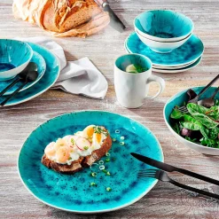 Ensemble de 6 assiettes creuses Aquamarine, blanc/turquoise