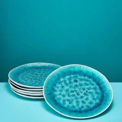 Ensemble de 6 assiettes plates Aquamarine, blanc-turquoise