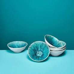 Ensemble de 6 bols Aquamarine, blanc/turquoise
