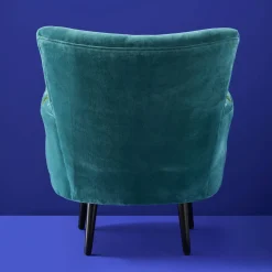 Fauteuil en Velours avec Motif Floral Frida, Turquoise, Brodé à la Main