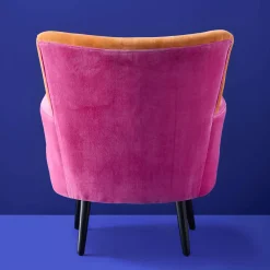 Fauteuil en Velours avec Motif d'Oiseau Kolibri, Orange-Rose, Brodé à la Main