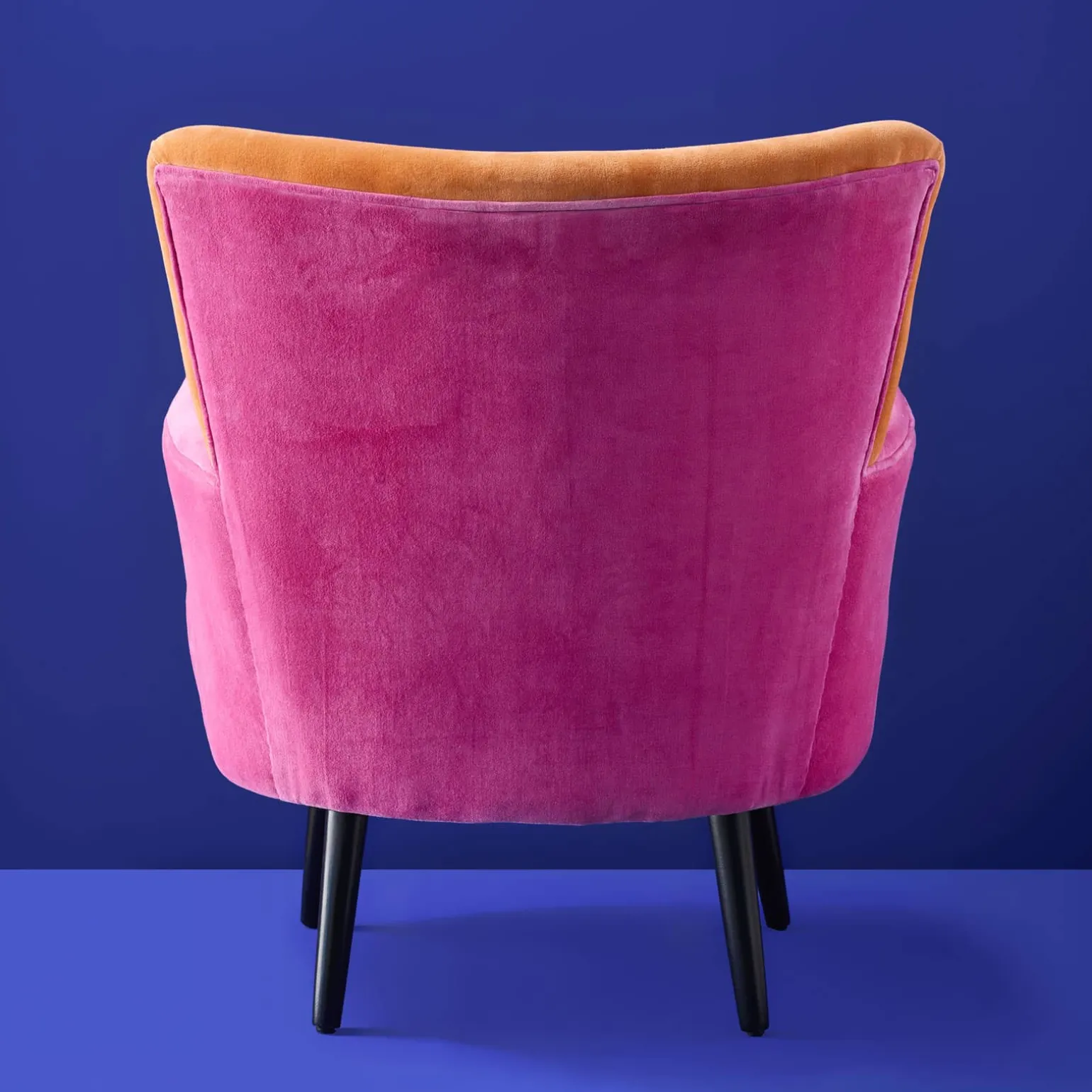 Fauteuil en Velours avec Motif d'Oiseau Kolibri, Orange-Rose, Brodé à la Main