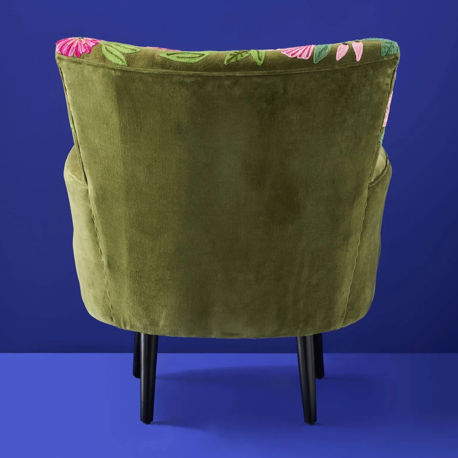 Fauteuil en Velours avec Motif Floral Emma, Vert, Brodé à la Main