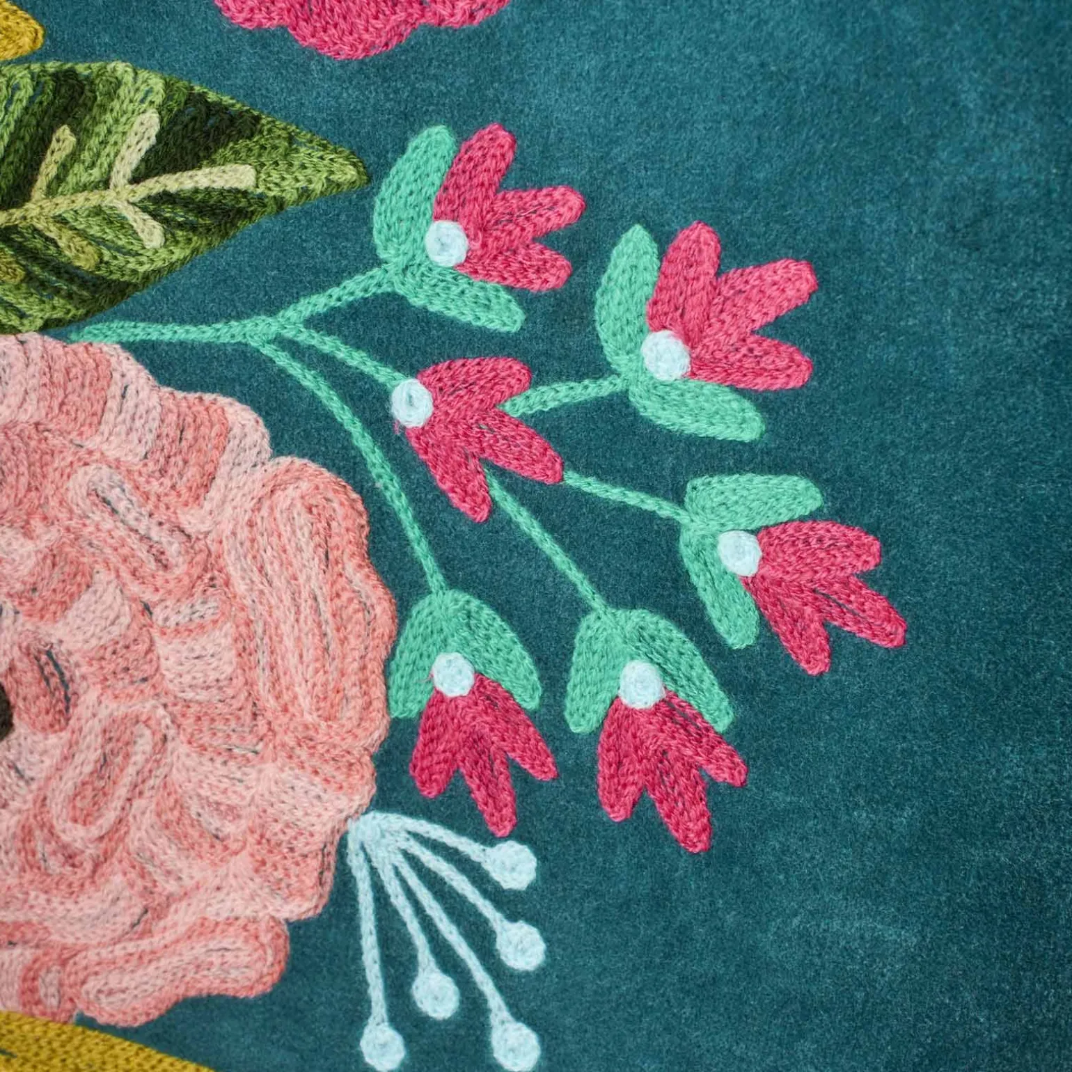 Fauteuil en Velours avec Motif Floral Frida, Turquoise, Brodé à la Main