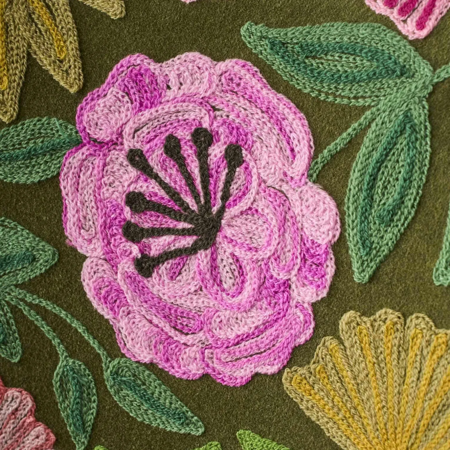 Fauteuil en Velours avec Motif Floral Emma, Vert, Brodé à la Main