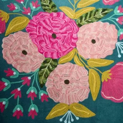 Fauteuil en Velours avec Motif Floral Frida, Turquoise, Brodé à la Main