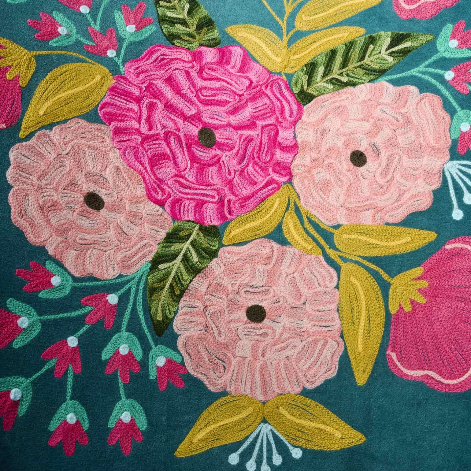 Fauteuil en Velours avec Motif Floral Frida, Turquoise, Brodé à la Main