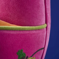 Fauteuil en Velours avec Motif d'Oiseau Kolibri, Orange-Rose, Brodé à la Main