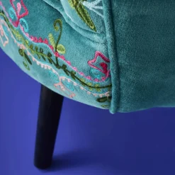 Fauteuil en Velours avec Motif Floral Frida, Turquoise, Brodé à la Main