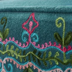 Fauteuil en Velours avec Motif Floral Frida, Turquoise, Brodé à la Main
