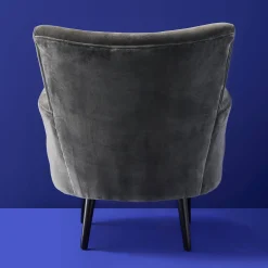 Fauteuil en Velours avec Motif Floral Lotte, Gris, Brodé à la Main