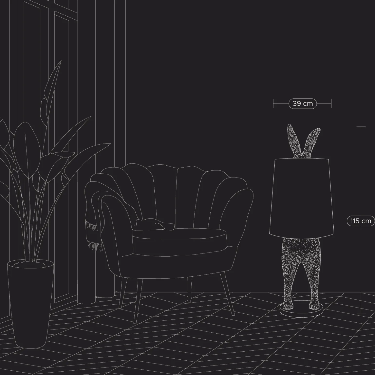 Lampadaire lapin Hidind Rabbit, argent/noir