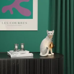 Lampe à poser chat Chouchou, blanc