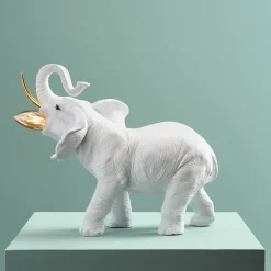 Lampe à poser éléphant Dumbo, blanc-or