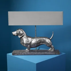 Lampe de table chien Frank, argent/gris