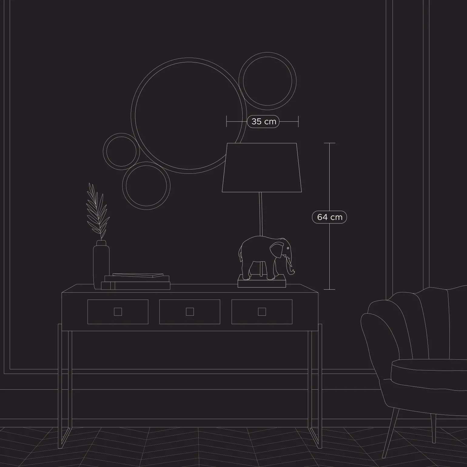 Lampe de table elephant Elmo, or/noir
