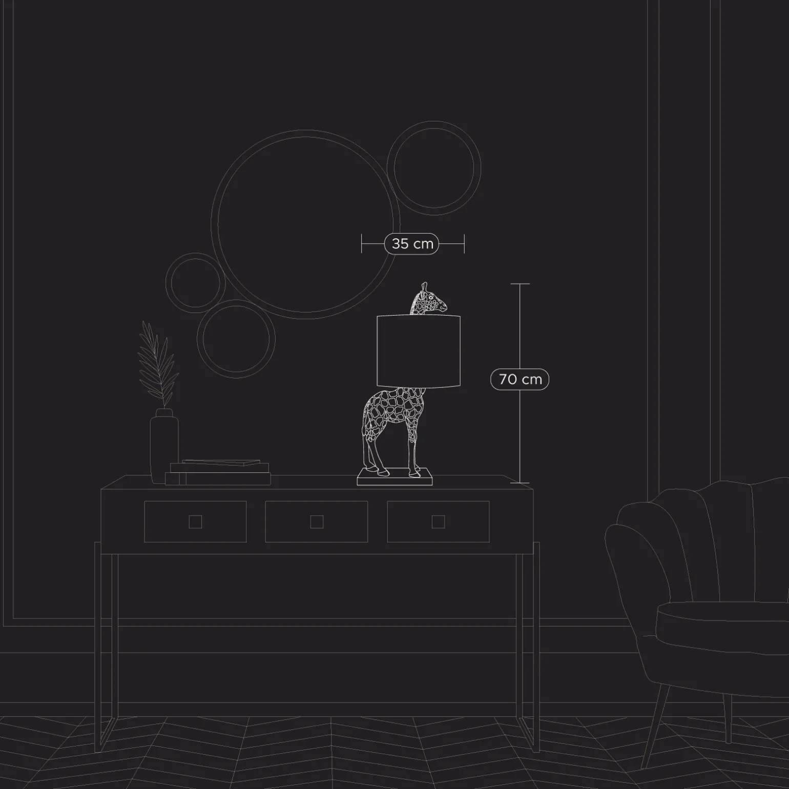 Lampe de table girafe Lucie, or/noir