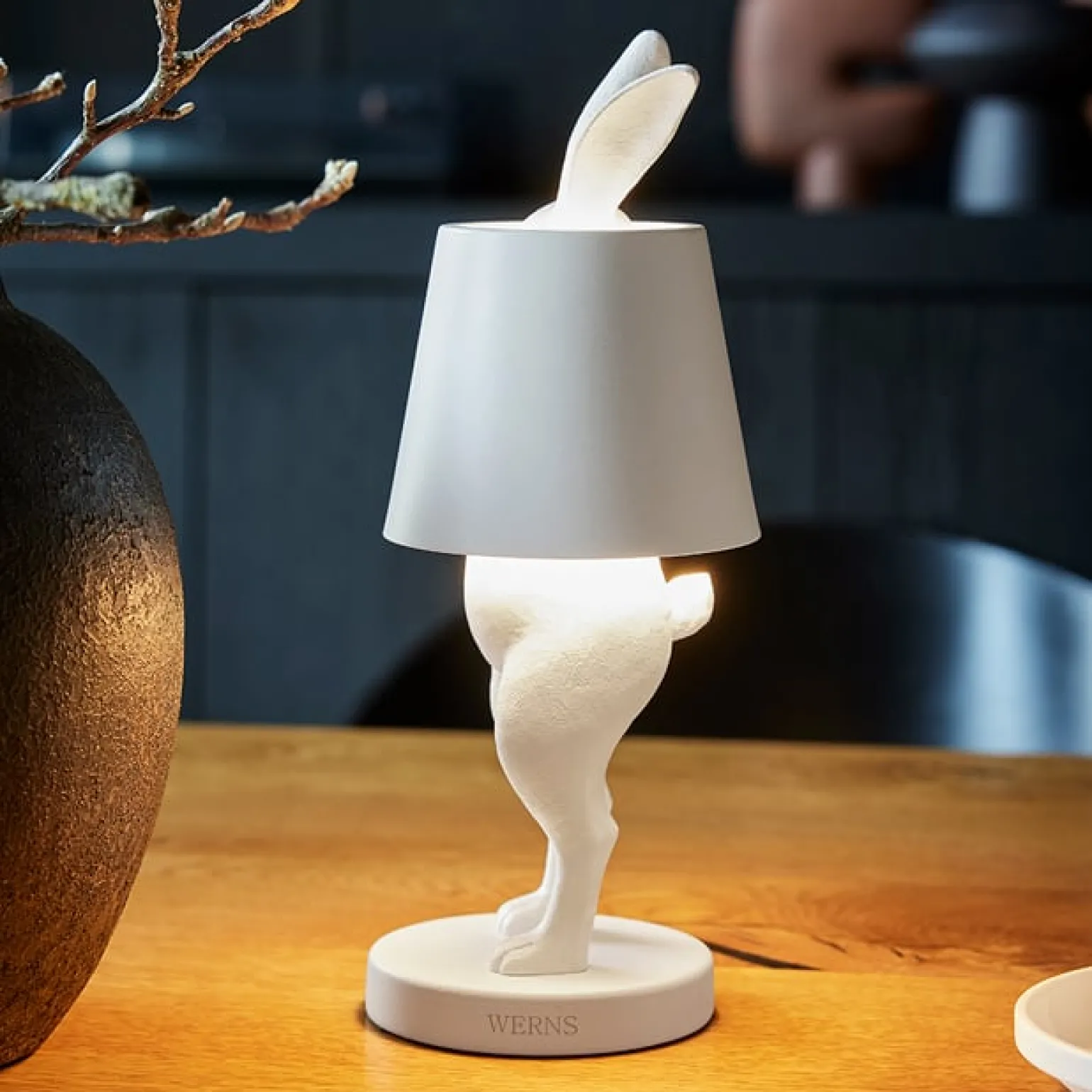 Lampe de Table Lapin LED Hiding Rabbit, blanc mat