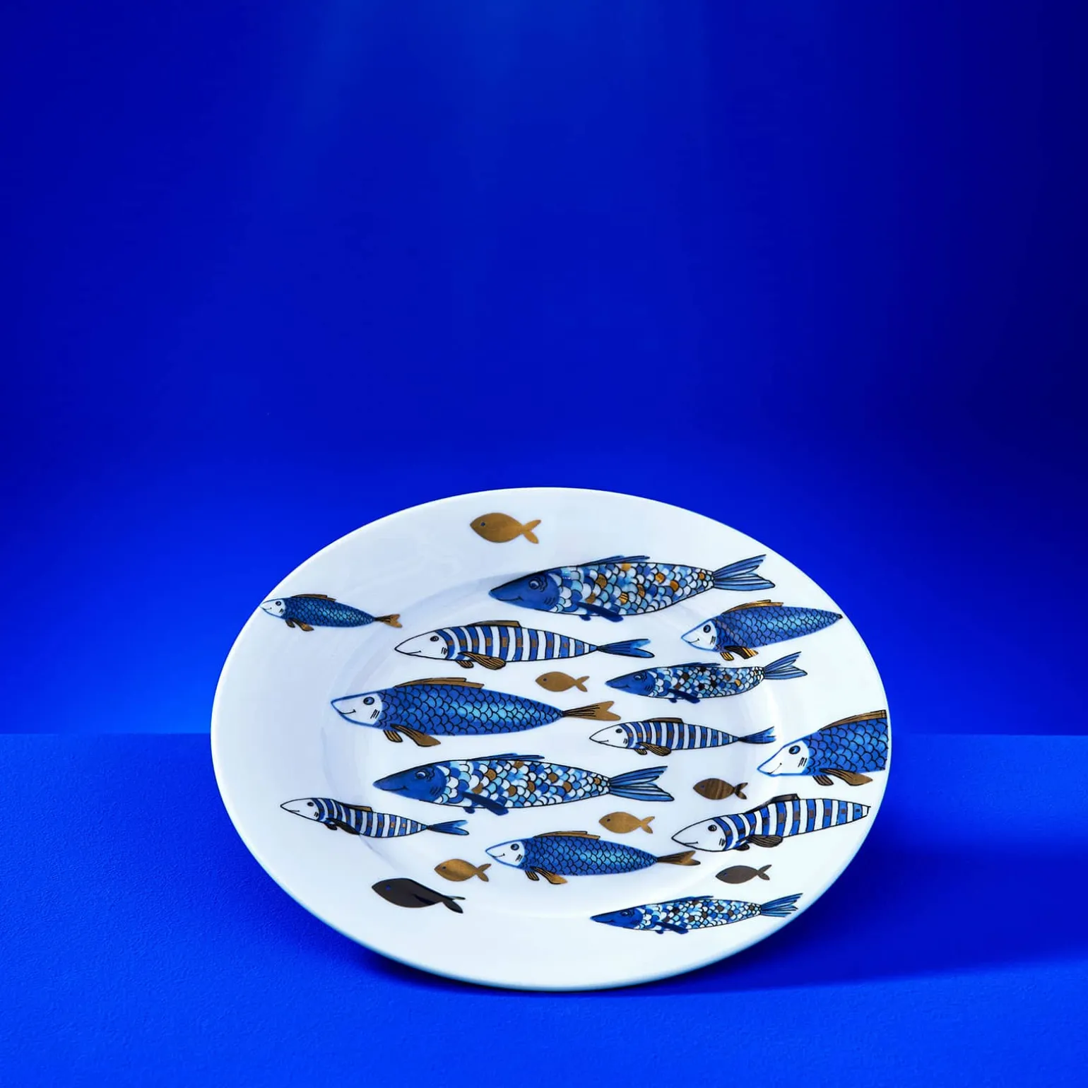 Lot de 6 assiettes à dessert Fische Blue Fish, avec dorure