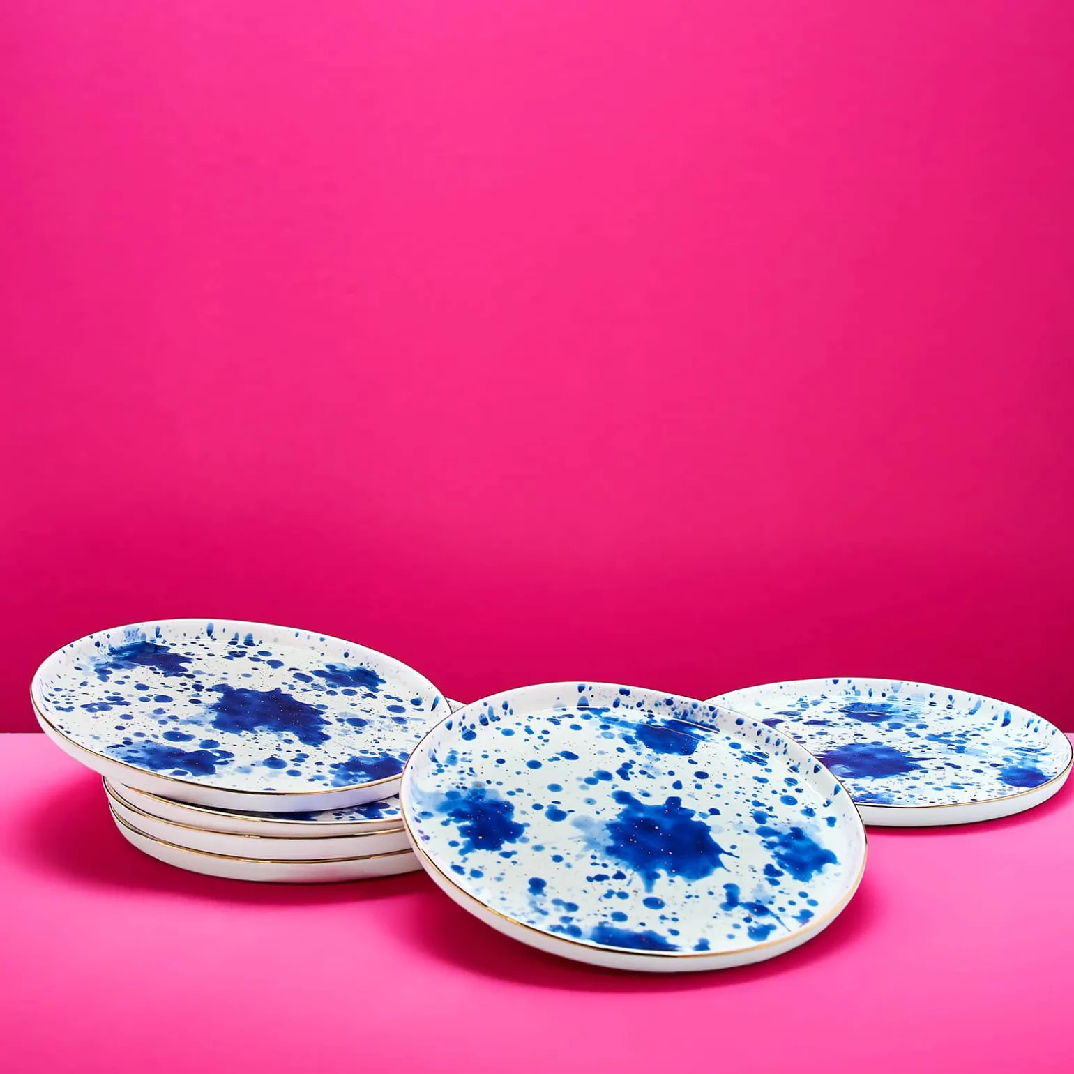 Lot de 6 assiettes à dessert Marine Splash, blanc/bleu/or