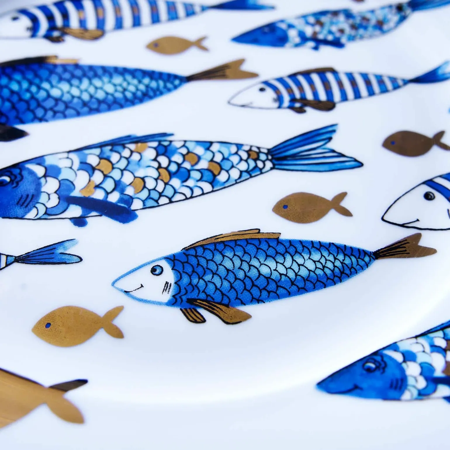 Lot de 6 assiettes à dessert Fische Blue Fish, avec dorure
