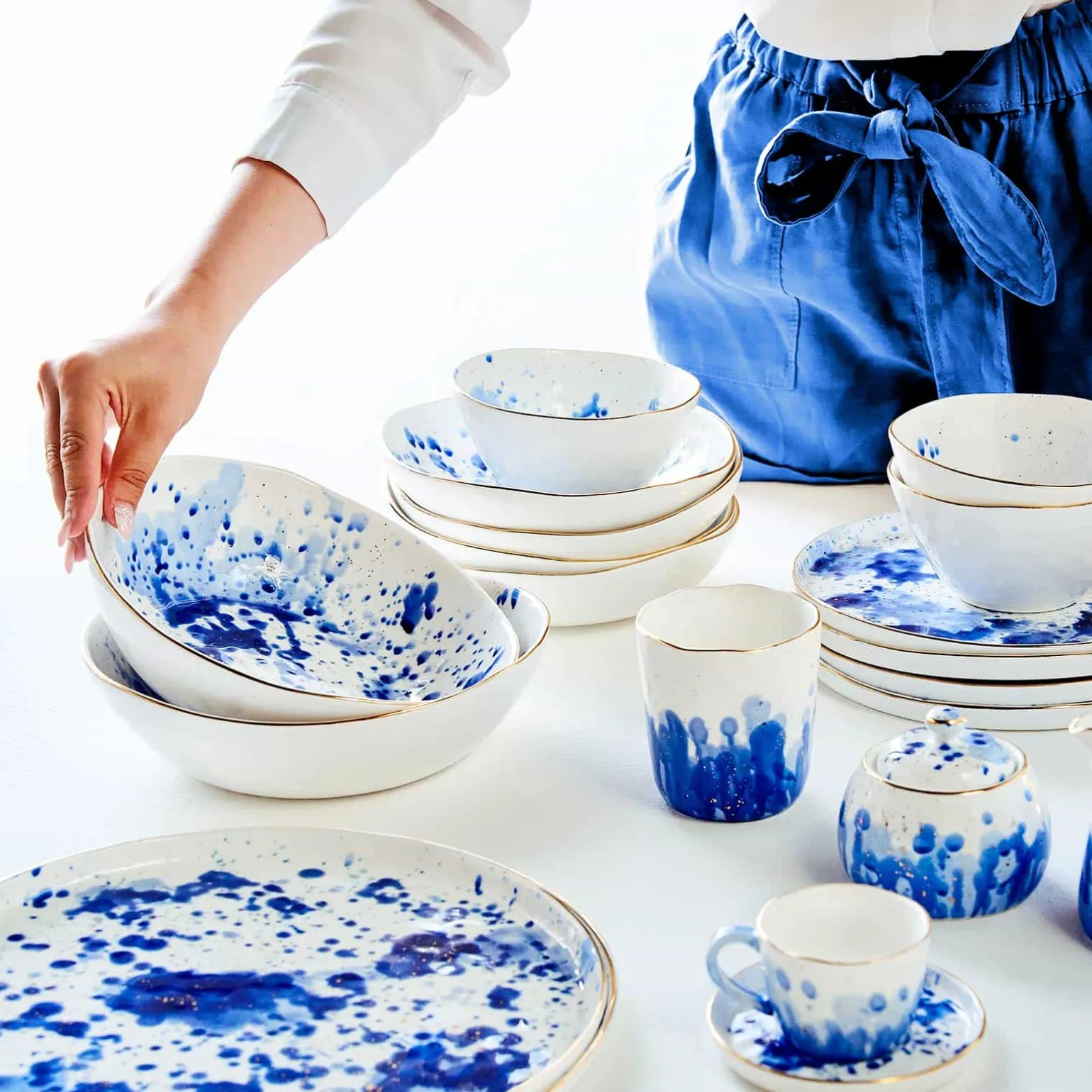 Lot de 6 assiettes à dessert Marine Splash, blanc/bleu/or