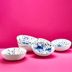 Lot de 6 assiettes à salade Marine Splash, blanc/bleu/or