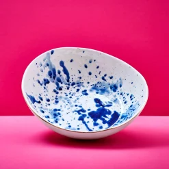 Lot de 6 assiettes à salade Marine Splash, blanc/bleu/or