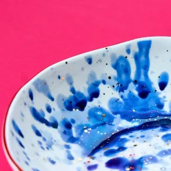 Lot de 6 assiettes à salade Marine Splash, blanc/bleu/or