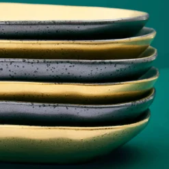 Lot de 6 assiettes Ceylon, ovales, noir-or