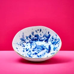 Lot de 6 assiettes creuses Marine Splash, blanc/bleu/or