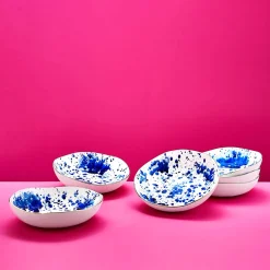 Lot de 6 assiettes creuses Marine Splash, blanc/bleu/or
