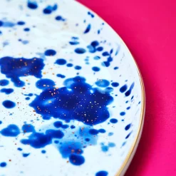 Lot de 6 assiettes plates Marine Splash, blanc/bleu/or