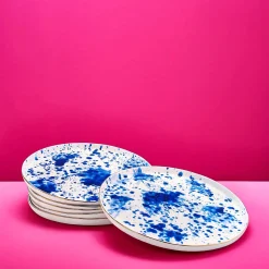 Lot de 6 assiettes plates Marine Splash, blanc/bleu/or