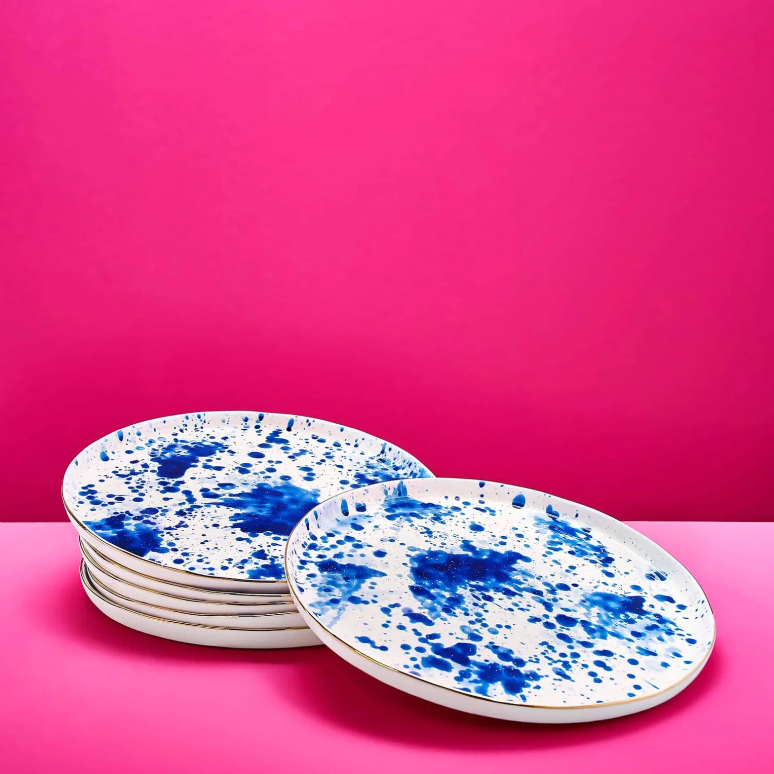 Lot de 6 assiettes plates Marine Splash, blanc/bleu/or