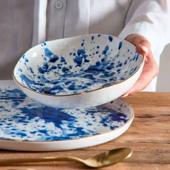 Lot de 6 assiettes plates Marine Splash, blanc/bleu/or