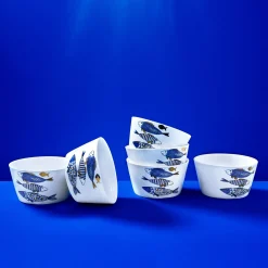 Lot de 6 bols à céréales Fische Blue Fish, avec dorure