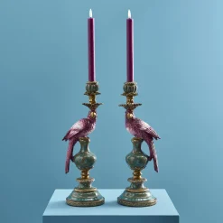 Lot de 2 bougeoirs perroquets, rose-vert