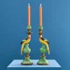 Lot de 2 bougeoirs perroquets, vert-bleu-jaune