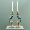 Lot de 2 bougeoirs perroquets, blanc turquoise