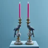 Lot de 2 bougeoirs perroquet, bleu-blanc-or