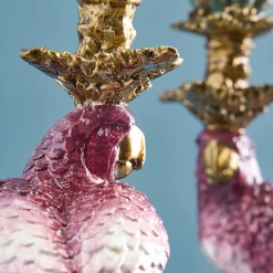 Lot de 2 bougeoirs perroquets, rose-vert