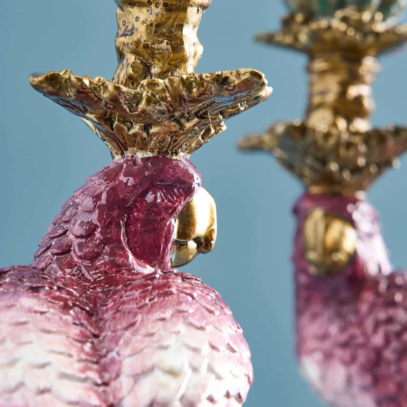 Lot de 2 bougeoirs perroquets, rose-vert