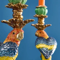 Lot de 2 bougeoirs perroquets, vert-bleu-jaune