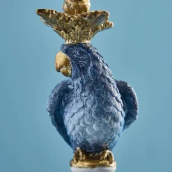 Lot de 2 bougeoirs perroquet, bleu-blanc-or