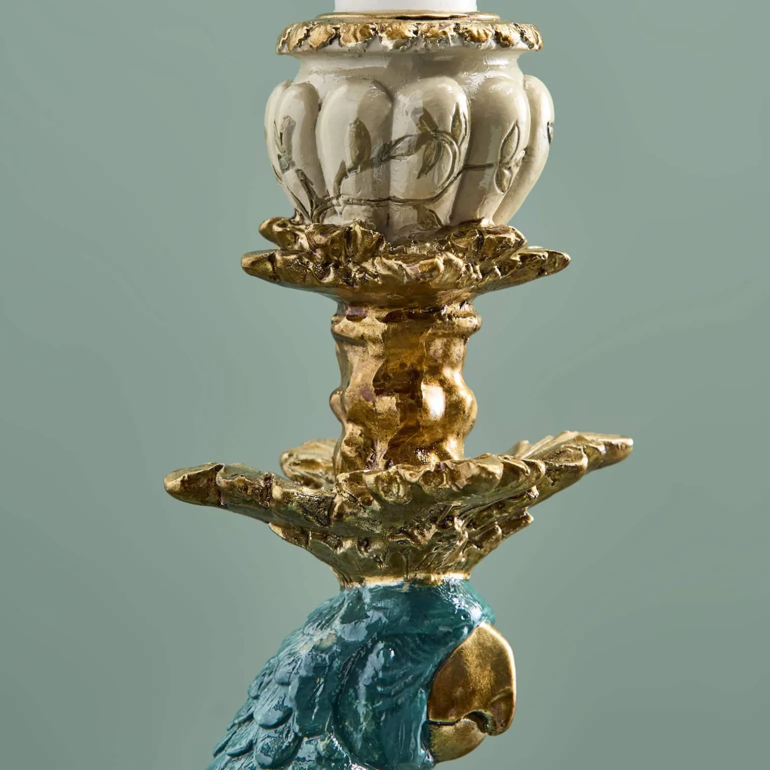 Lot de 2 bougeoirs perroquets, blanc turquoise