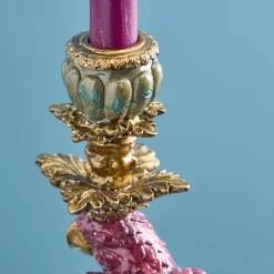 Lot de 2 bougeoirs perroquets, rose-vert