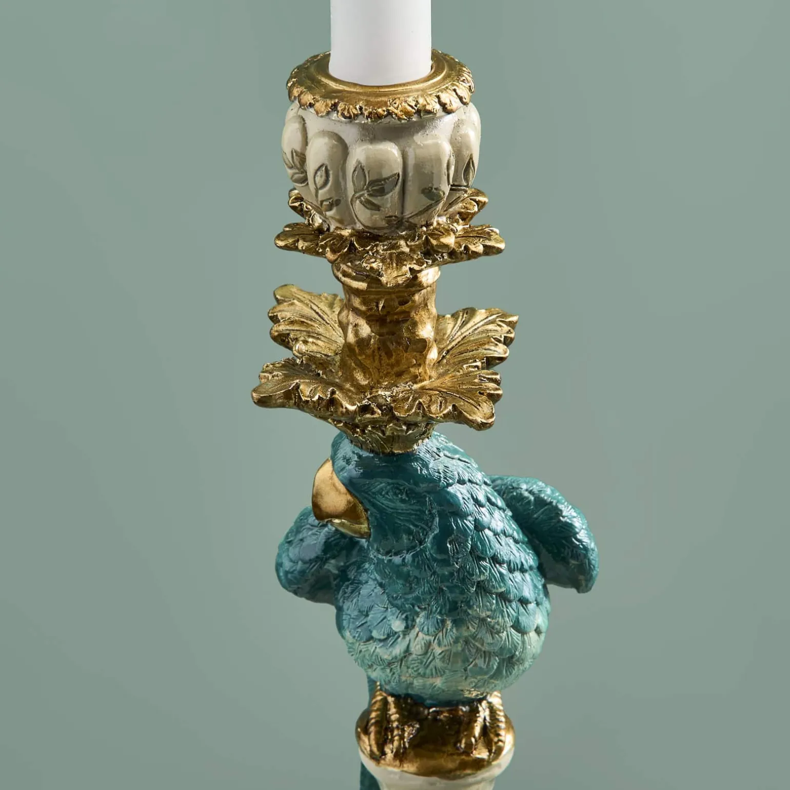 Lot de 2 bougeoirs perroquets, blanc turquoise